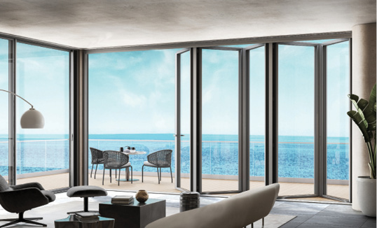 bi-folding glass door and wall system