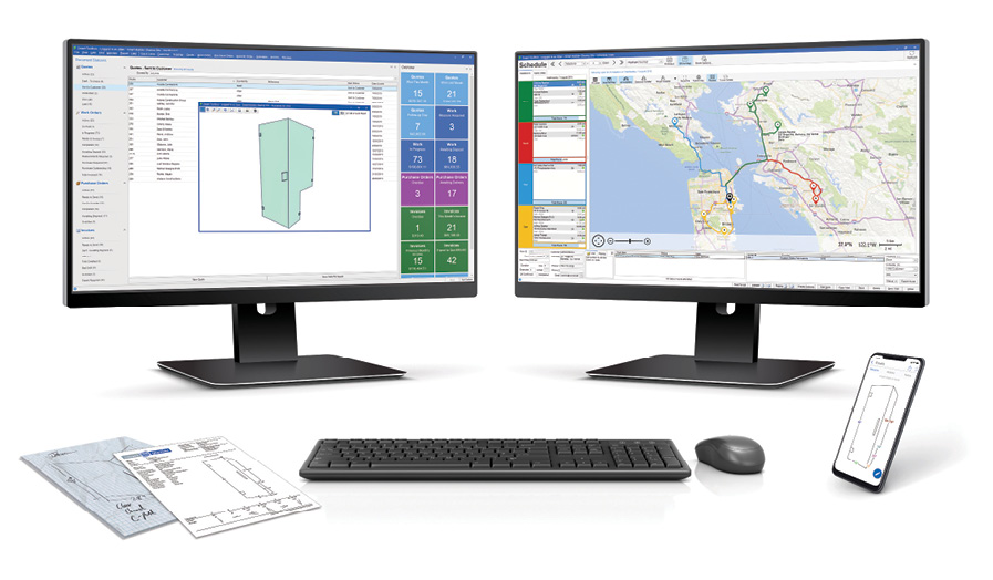 computer displaying glass job management system