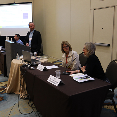 Aaron Blom, FGIA Technical Training Specialist; Panelists were Chris Giovannielli, Product Manager at Kawneer; Dr. Helen Sanders, General Manager at Technoform; Cathy Tarkey, Market Development Manager at Sherwin-Williams; and Douglas Mazeffa, Global Sustainability Director at Sherwin-Williams.