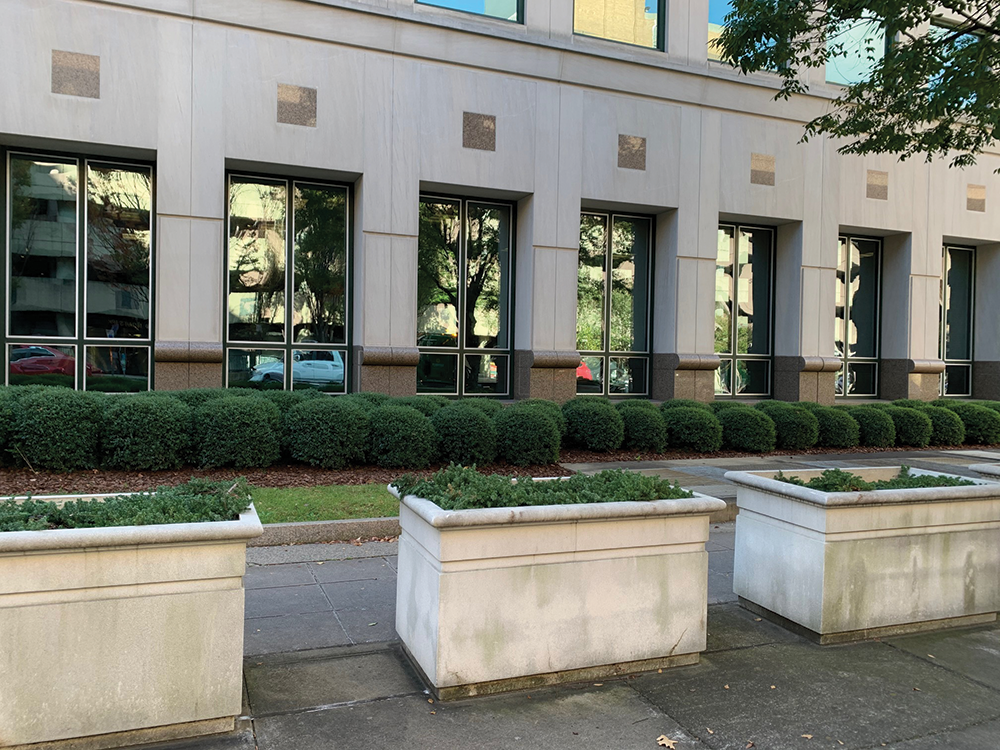 security glass installed on a federal courthouse.