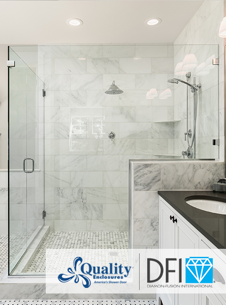 shower glass doors from Quality Enclosures with the easy-clean benefits of Diamon-Fusion® glass protection