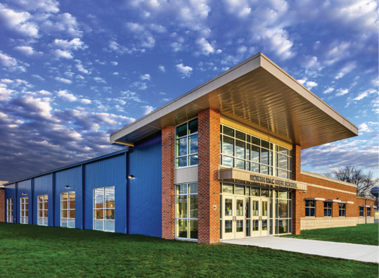 school building with glass entrance