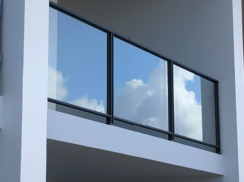 glass railing across balcony