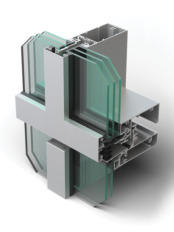 curtain wall cross section with triple-pane glass