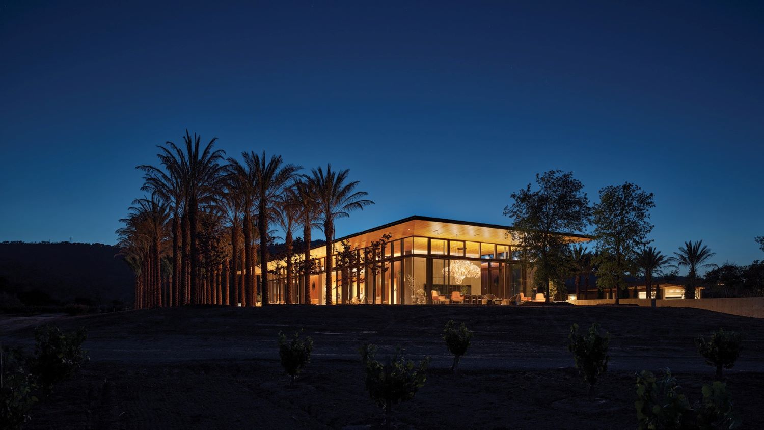 Visitor center with floor-to-ceiling glass walls