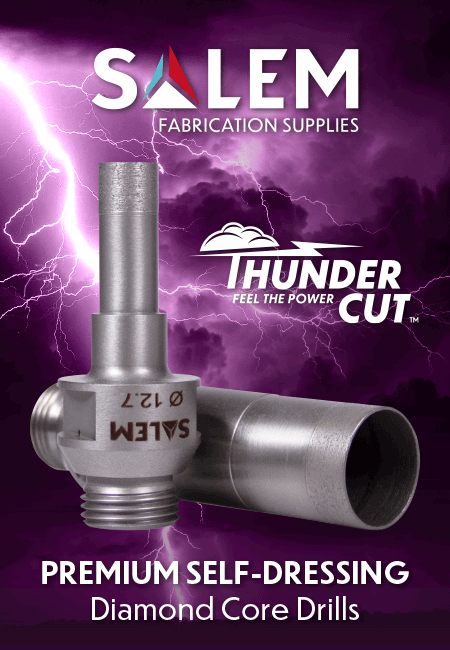 an image of the thunder cut premium self-dressing diamond core drill in front of a stormy purple sky and lightning bolt