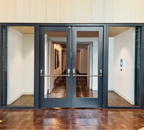 entrance with fire-protective glazing