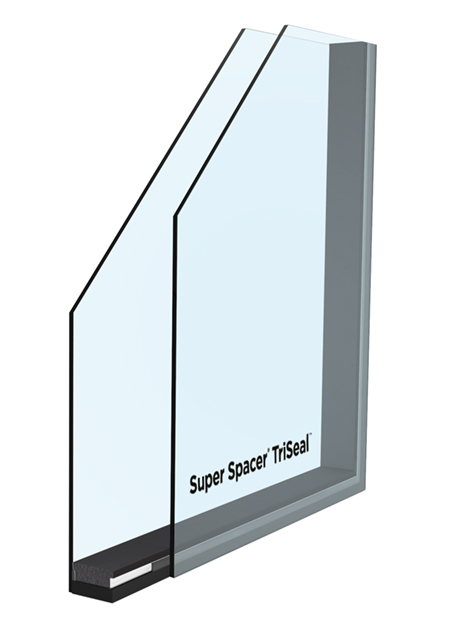 a cut-away view of a window showing the super spacer triseal along the bottom and right vertical edge