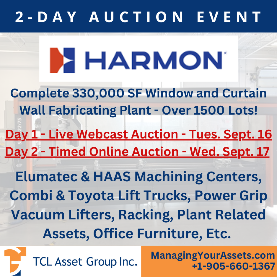 Learn more about the Harmon Window and Curtain Wall Fabricating Plant auction on Sep 16 and 17