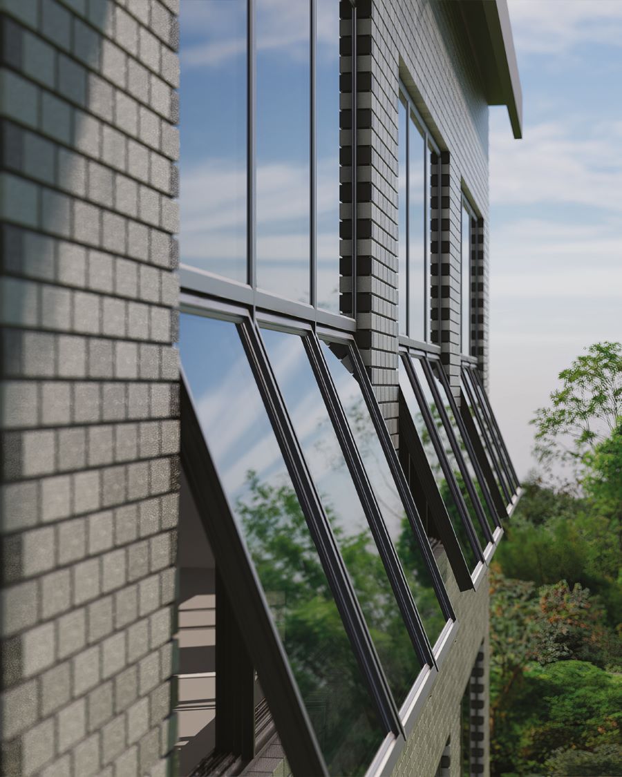 out-swinging window bank