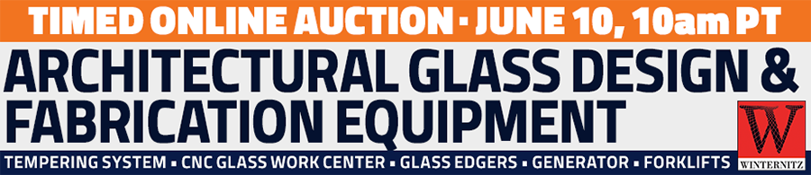 Visit the catalog of glass design and fabrication equipment set to auction on June 10
