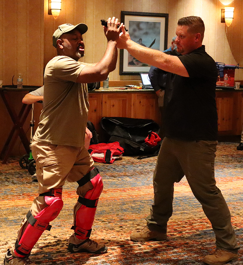 In-person participants at the 2021 Fenestration and Glazing Industry Alliance Hybrid Fall Conference learned strategies and techniques for ways to disarm active shooters in a presentation and active workshop from Sentinel Security Group, which was sponsored by the FGIA Fenestration Safety Committee. 
