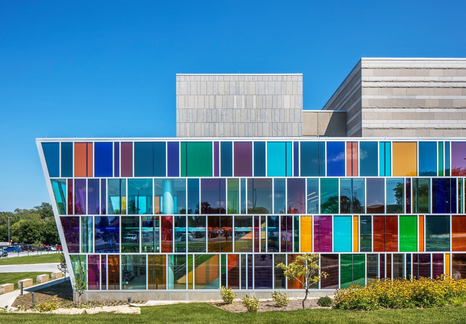 multi-colored glass facade