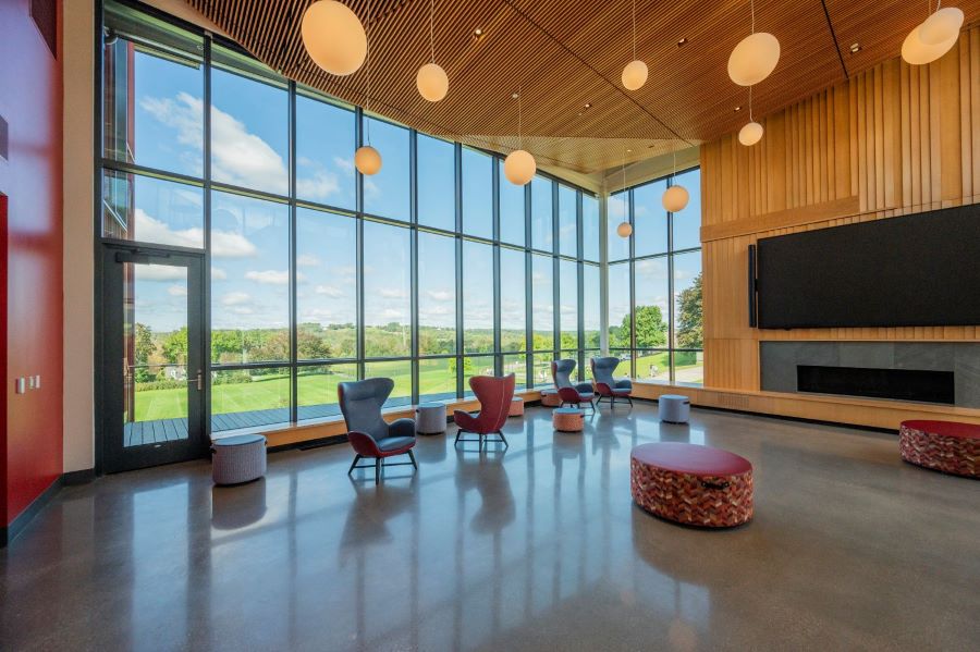 lounge with glass wall
