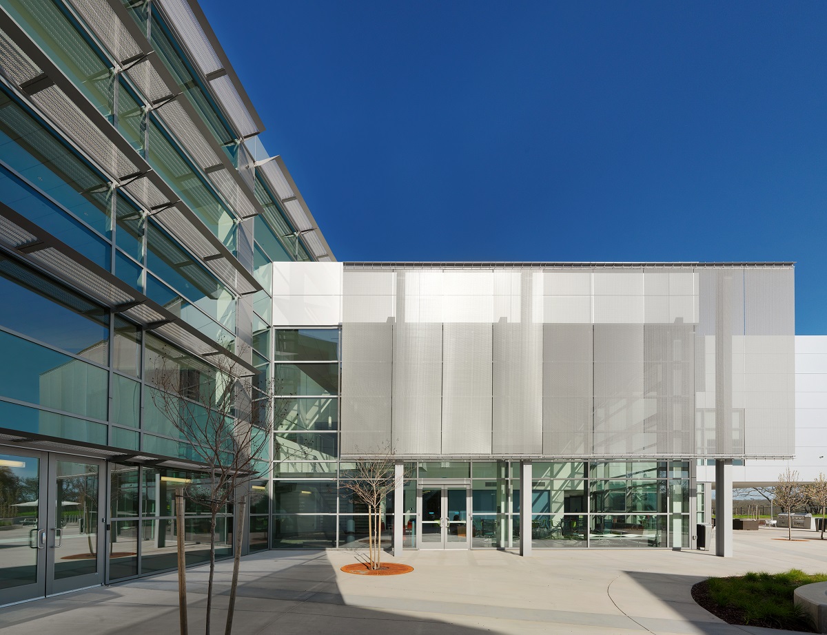 Exterior of a building with sunshades