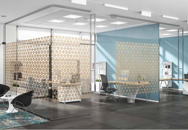 Glass partitions in office interior