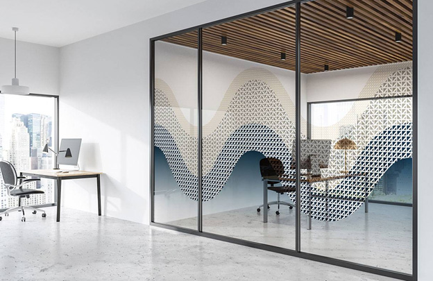 Glass partition in an office