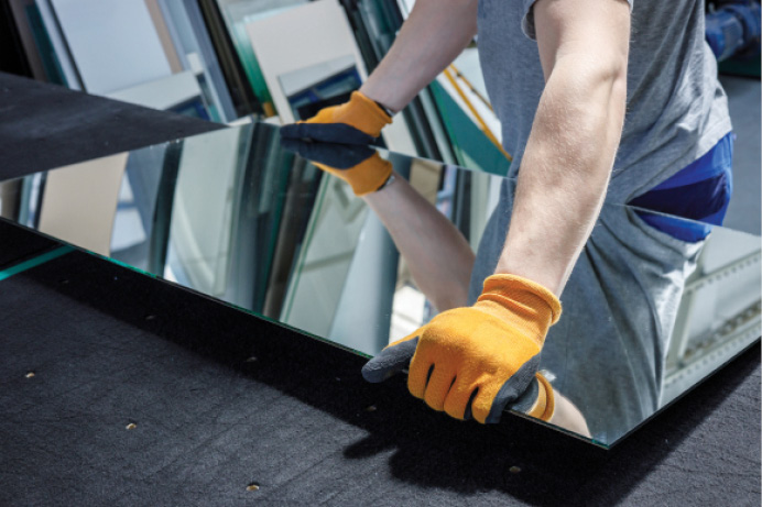 wearing gloves to cut glass