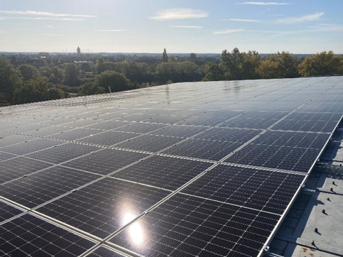 Photovoltaic solar panels on the roof of the plant