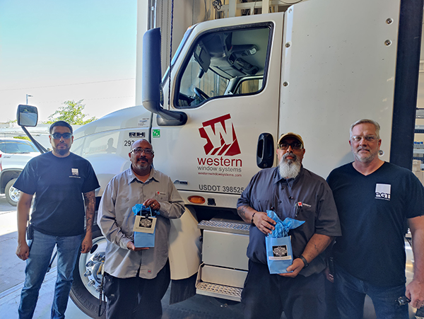 Transportation department team members from Western Window Systems, including Mario Torres, Jaime Fernandez, Daniel Fernandez, and Greg Landry