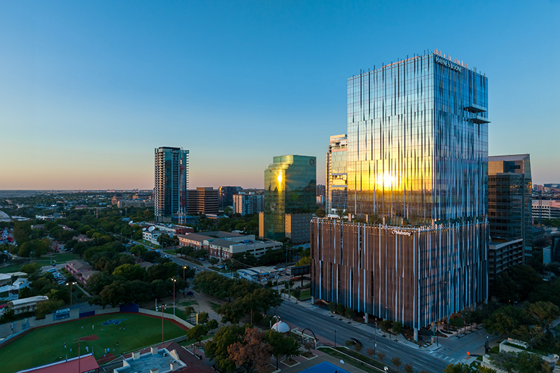Harwood No. 14 in Dallas, with custom curtain wall and and other systems from No. 1 Top 50 Glazier Harmon Inc.