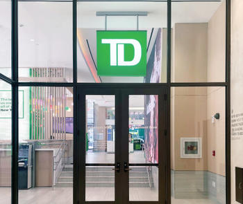 the entrance to a TD Bank branch featuring GPX Builders Series Doors from SAFTI First