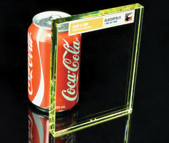 clear protective glazing with visible soda can on other side of sample