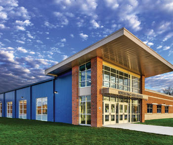 school building with glass entrance