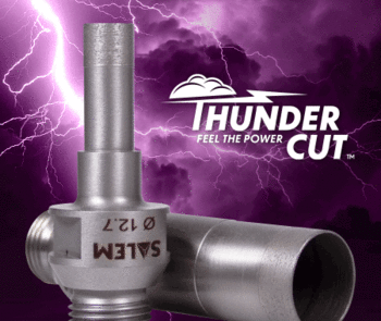 an image of the thunder cut premium self-dressing diamond core drill in front of a stormy purple sky and lightning bolt