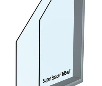 a cut-away view of a window showing the super spacer triseal along the bottom and right vertical edge