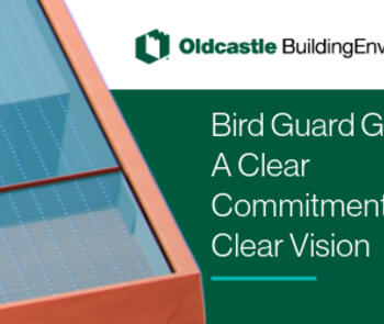a corner view of a window made with bird guard glass from oldcastle building envelope