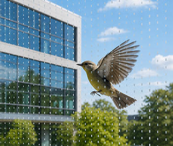 Glasswerks Bird Safety Glass helps birds see glass with high-visibility ceramic ink patterns applied directly to the glass surface
